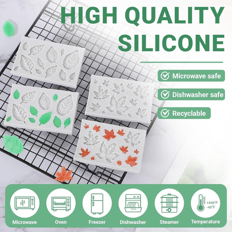 Beasea Silicone Molds Leaf Making, 4pcs Mini Fondant Leaf Shape Molds Silicone Nonstick for Cake Decoration Chocolate Candy Small Tiny Leaves Baking 2 Types 4pcs Moulds Sheet Mat - Image 4