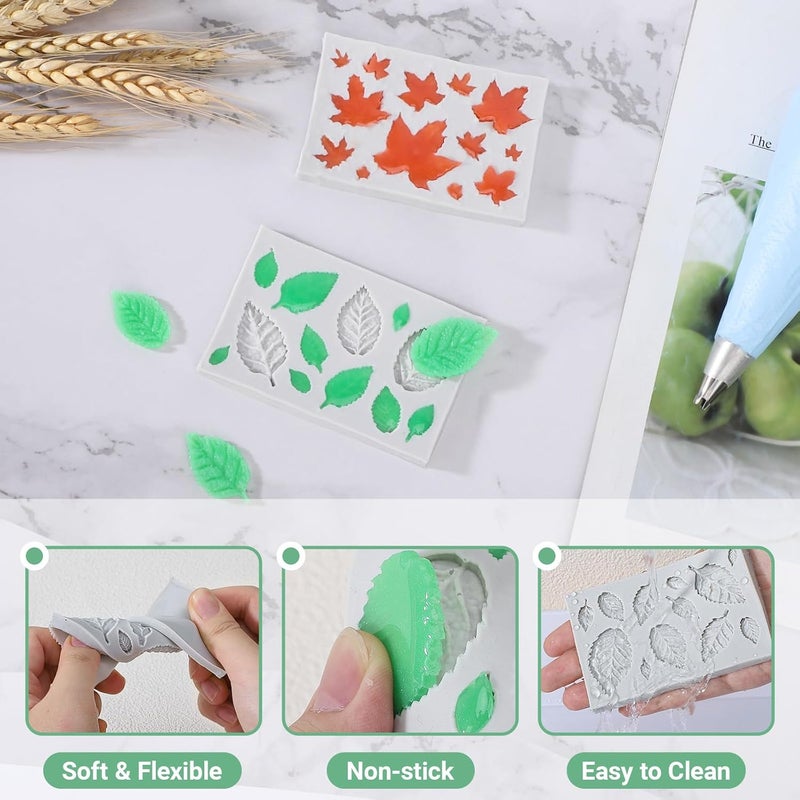 Beasea Silicone Molds Leaf Making, 4pcs Mini Fondant Leaf Shape Molds Silicone Nonstick for Cake Decoration Chocolate Candy Small Tiny Leaves Baking 2 Types 4pcs Moulds Sheet Mat - Image 3