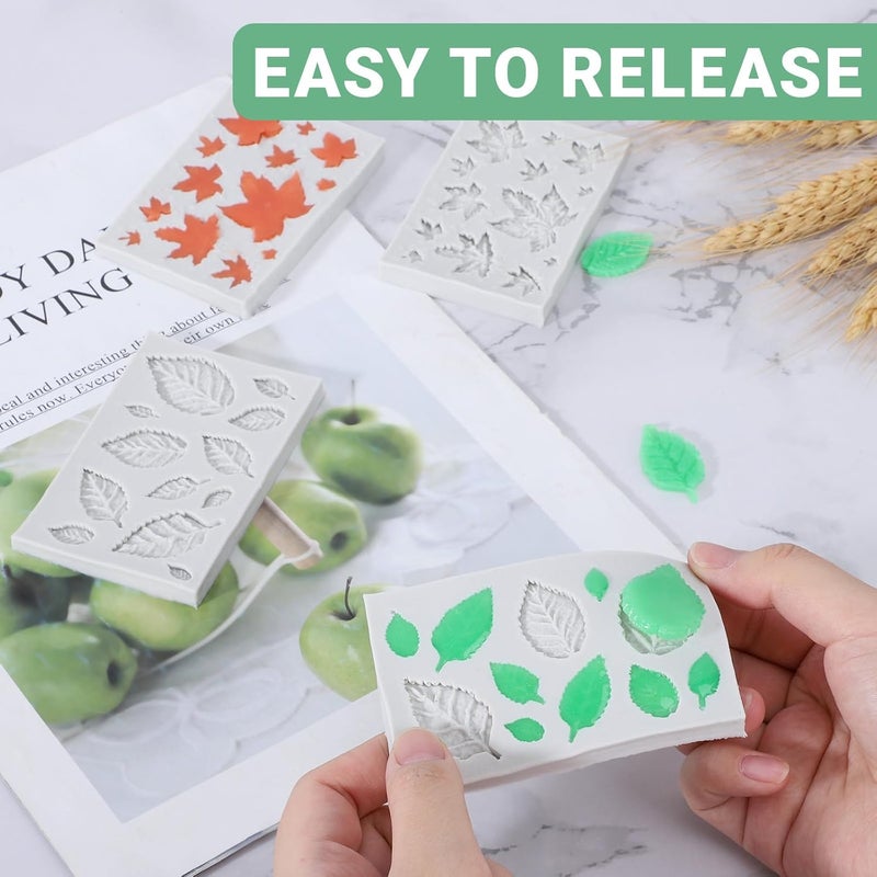 Beasea Silicone Molds Leaf Making, 4pcs Mini Fondant Leaf Shape Molds Silicone Nonstick for Cake Decoration Chocolate Candy Small Tiny Leaves Baking 2 Types 4pcs Moulds Sheet Mat - Image 5