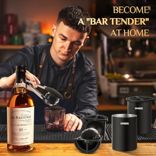 Unigul Clear Ice Cube Maker, 2.5" Stainless Steel Ice Ball Maker Mold for Whiskey & Cocktails, Non-BPA Premium Silicone Ice Cube Molds, Easy-Release Sphere Ice Maker, Bourbon Gifts for Men (2 PACK) - Image 4