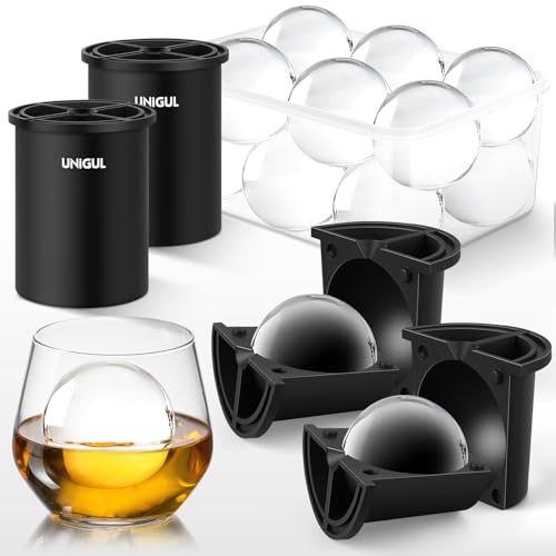 Unigul Clear Ice Cube Maker, 2.5" Stainless Steel Ice Ball Maker Mold for Whiskey & Cocktails, Non-BPA Premium Silicone Ice Cube Molds, Easy-Release Sphere Ice Maker, Bourbon Gifts for Men (2 PACK) - Image 1