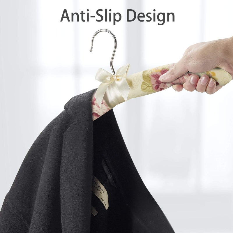GLCON 16 inches Satin Padded Hangers for Sweaters - Thick Padded Clothes Hangers for Women Clothing - Foam Fabric Coat Hangers No Bump Fancy Canvas Covers for Adult Wedding Bridesmaid (Pack of 5) - Image 4