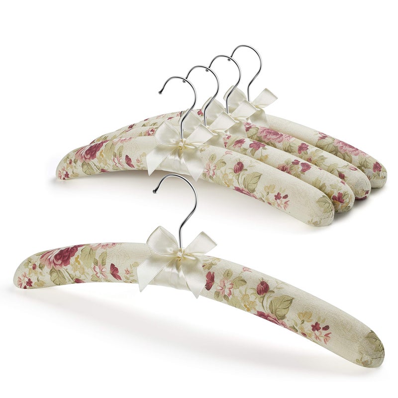 GLCON 16 inches Satin Padded Hangers for Sweaters - Thick Padded Clothes Hangers for Women Clothing - Foam Fabric Coat Hangers No Bump Fancy Canvas Covers for Adult Wedding Bridesmaid (Pack of 5) - Image 1