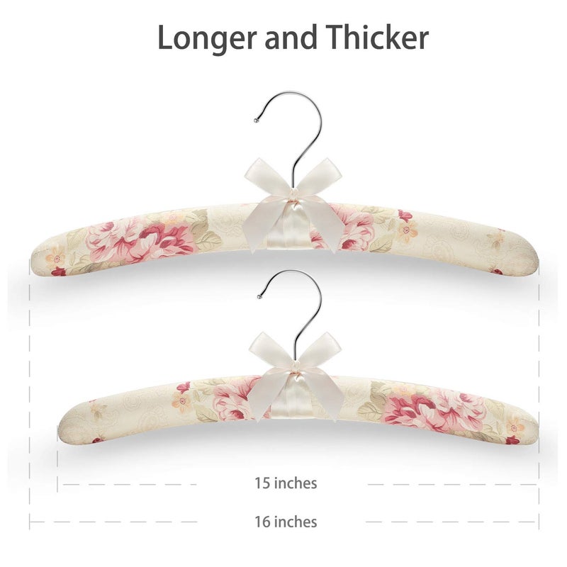 GLCON 16 inches Satin Padded Hangers for Sweaters - Thick Padded Clothes Hangers for Women Clothing - Foam Fabric Coat Hangers No Bump Fancy Canvas Covers for Adult Wedding Bridesmaid (Pack of 5) - Image 2