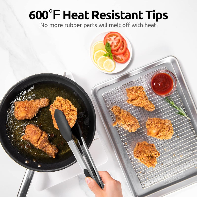 U-Taste 600ÂºF Heat Resistant Kitchen Tongs: U-Taste 12 inch Large Silicone Cooking Tong with Sturdy Non Stick Rubber Tips & Silicon Coated 18/8 Stainless Steel Handle & Smooth Locking for Serving Grill(Black) - Image 3