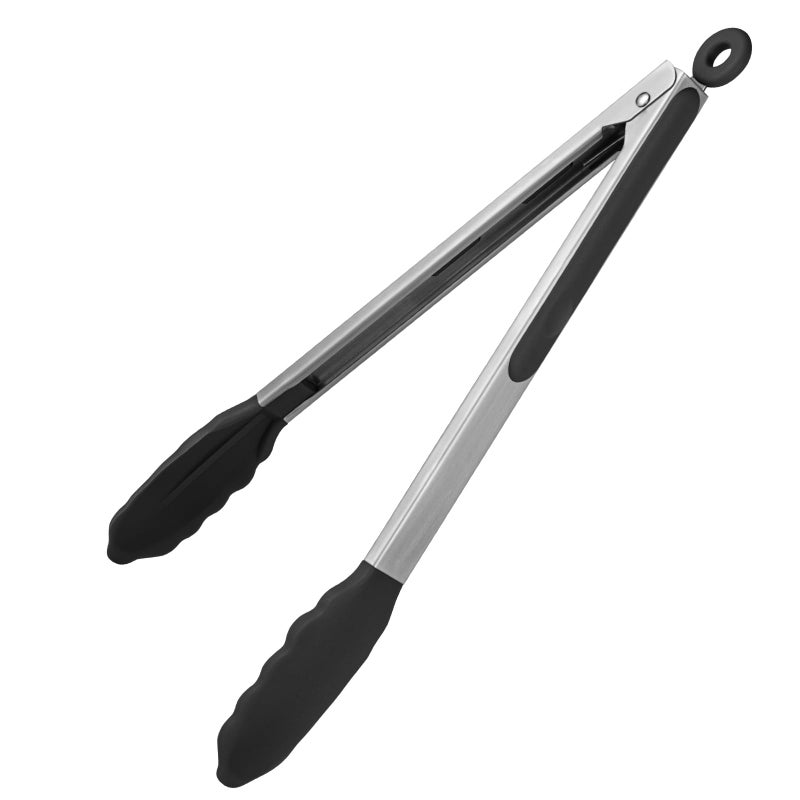 U-Taste 600ÂºF Heat Resistant Kitchen Tongs: U-Taste 12 inch Large Silicone Cooking Tong with Sturdy Non Stick Rubber Tips & Silicon Coated 18/8 Stainless Steel Handle & Smooth Locking for Serving Grill(Black) - Image 1