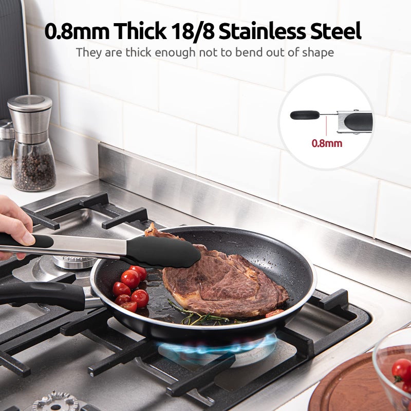 U-Taste 600ÂºF Heat Resistant Kitchen Tongs: U-Taste 12 inch Large Silicone Cooking Tong with Sturdy Non Stick Rubber Tips & Silicon Coated 18/8 Stainless Steel Handle & Smooth Locking for Serving Grill(Black) - Image 5