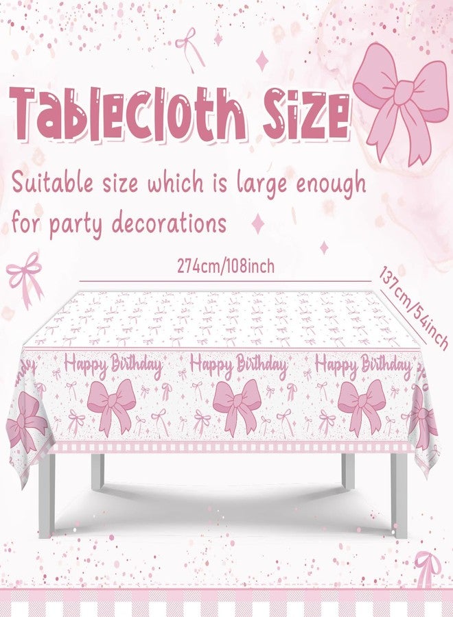 Haimimall Pink Bow Birthday Decorations, Coquette Birthday Party Decorations Includes Pink Bow Plates and Napinks Cups Happy Banner Ballons for Girls Party Supplies, Serve 20 - Image 4