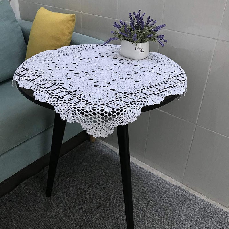 Hetao 100% Cotton Handmade Crochet Square Tablecloth Doilies Lace Table Covers White  23 Inch - Image 2