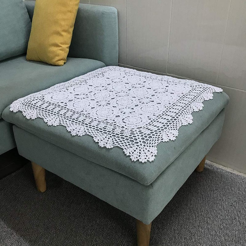 Hetao 100% Cotton Handmade Crochet Square Tablecloth Doilies Lace Table Covers White  23 Inch - Image 4