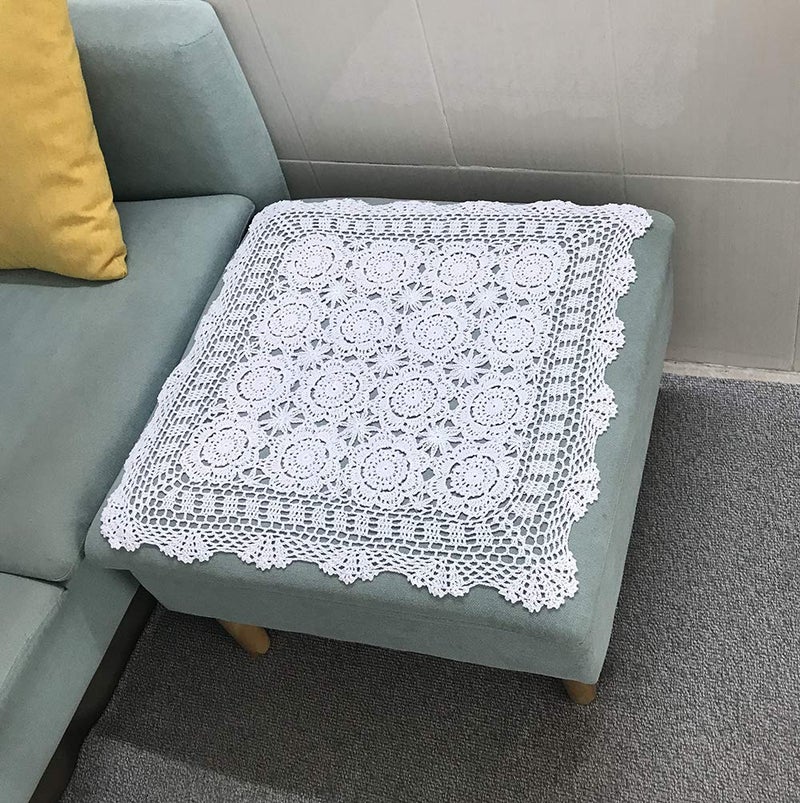 Hetao 100% Cotton Handmade Crochet Square Tablecloth Doilies Lace Table Covers White  23 Inch - Image 5