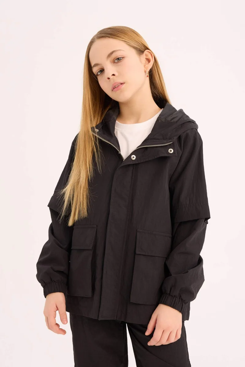 DeFacto Girl Hooded Zippered Snap Closure Waterproof Raincoat