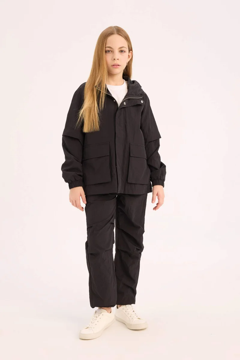 DeFacto Girl Hooded Zippered Snap Closure Waterproof Raincoat