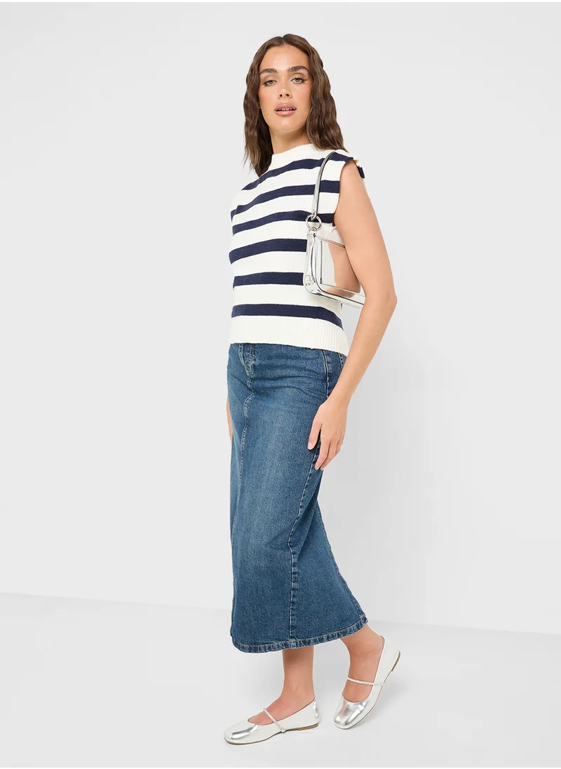 Ginger Knitted Stripe Vest With Back Slit