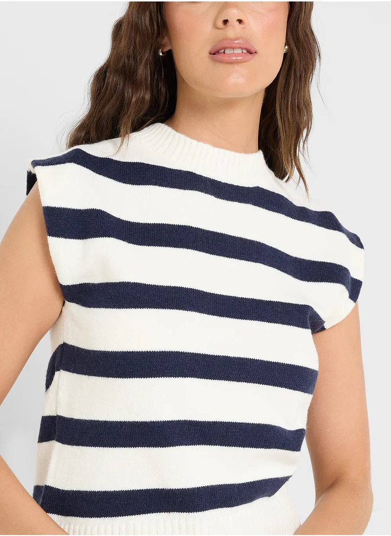 Ginger Knitted Stripe Vest With Back Slit