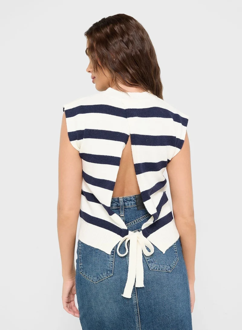 Ginger Knitted Stripe Vest With Back Slit