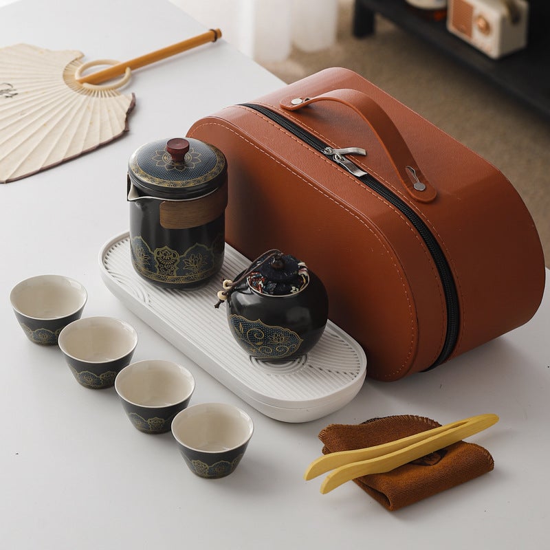 Portable Travel Tea Set Small Set Outdoor Tea Bag Ceramic One Pot Three Cups Carrying Tea Set Fast Cup Logo - Image 1