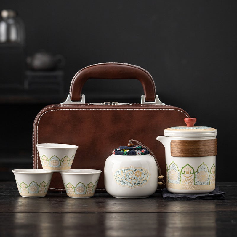 Portable Travel Tea Set Small Set Outdoor Tea Bag Ceramic One Pot Three Cups Carrying Tea Set Fast Cup Logo - Image 2