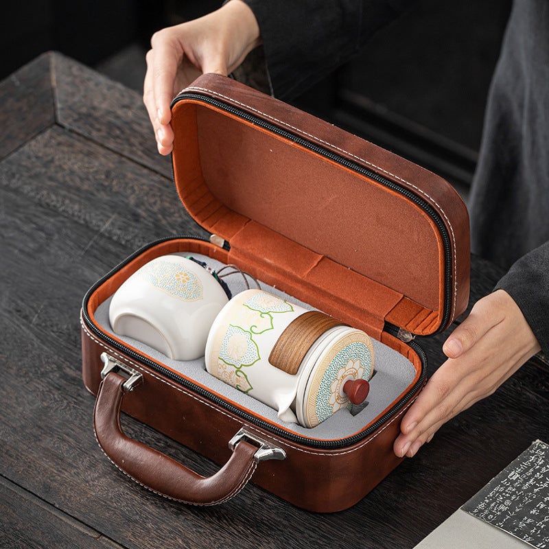 Portable Travel Tea Set Small Set Outdoor Tea Bag Ceramic One Pot Three Cups Carrying Tea Set Fast Cup Logo - Image 3