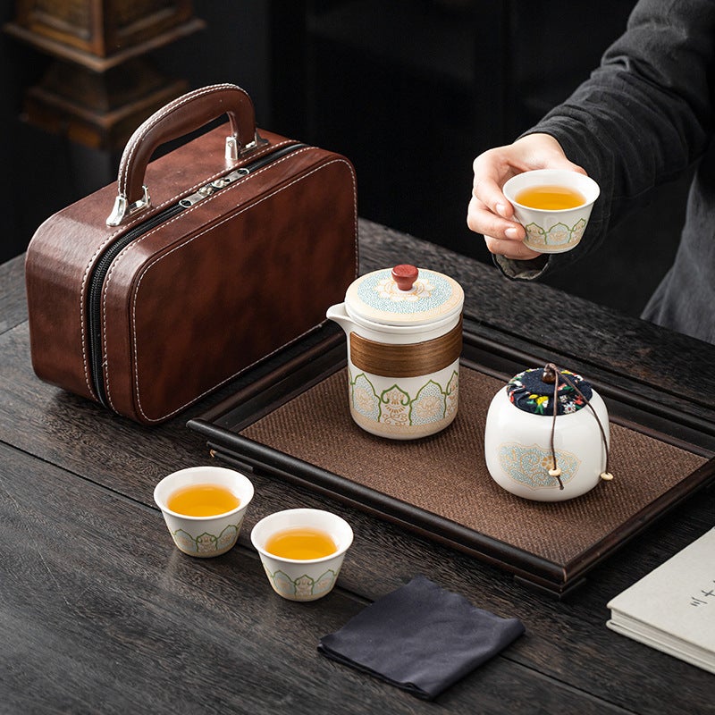Portable Travel Tea Set Small Set Outdoor Tea Bag Ceramic One Pot Three Cups Carrying Tea Set Fast Cup Logo - Image 5