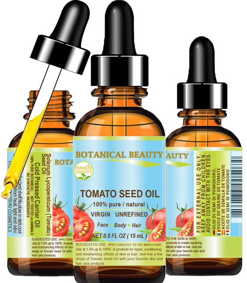 Botanical Beauty TOMATO SEED OIL 100% Pure Natural Virgin Unrefined Cold-pressed Carrier Oil for Face, Skin, Body, Hair, Lip, Nails. Rich in Vitamin E, Lycopene (0.5 Fl Oz) - Image 1