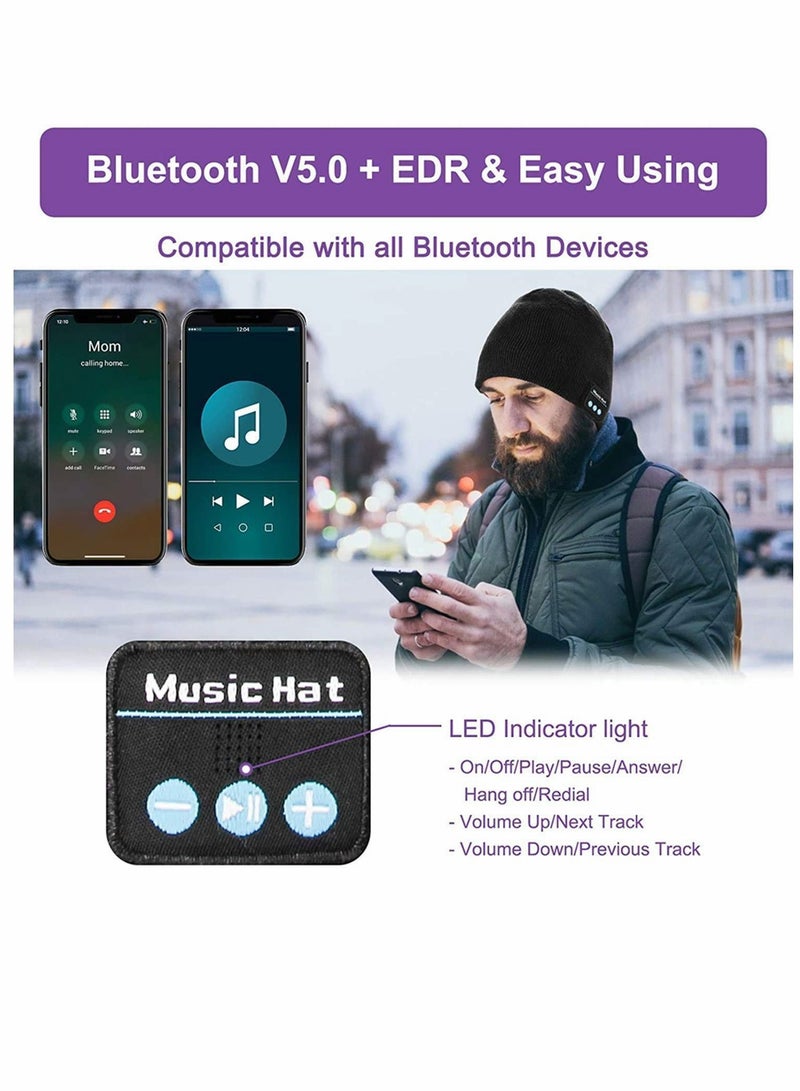 واي آند دي Bluetooth Beanie, Mens Gifts Hat, Gift for Men and Women, V5.0 Beanie Hats, Hand Free Wireless Headphone with Speakers Soft Knit Mans Hats Winter - Image 5