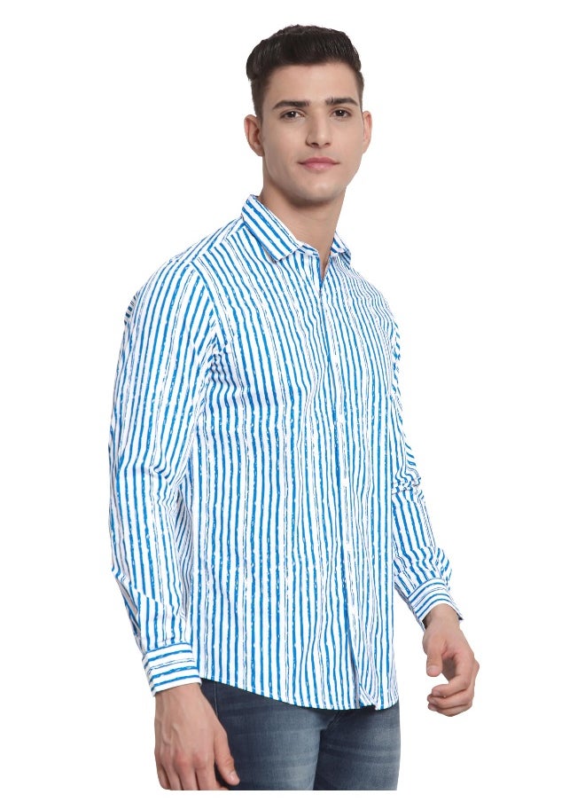 Beyoung Long Sleeve Blue Striped Shirts for Men  - Image 1
