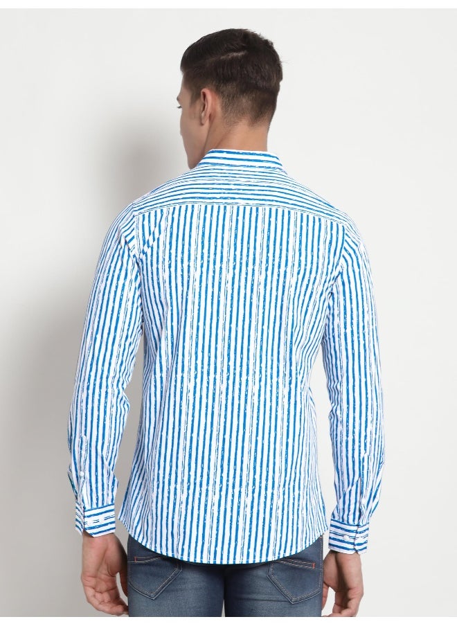 Beyoung Long Sleeve Blue Striped Shirts for Men  - Image 2