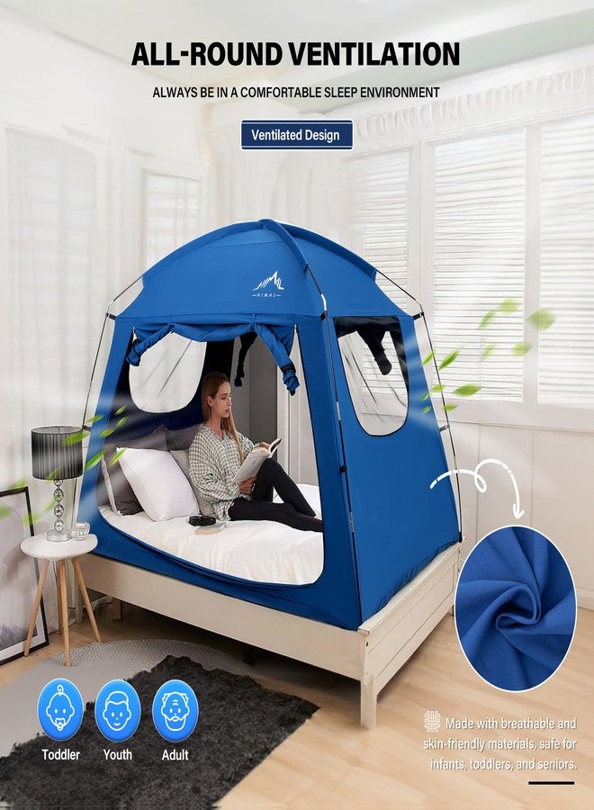 UNIHIMAL Bed Tent for Indoor Portable Light Reducing Twin Size Canopy Tents Breathable Lightweight Private Space Tent for Bed(Blue) - Image 2