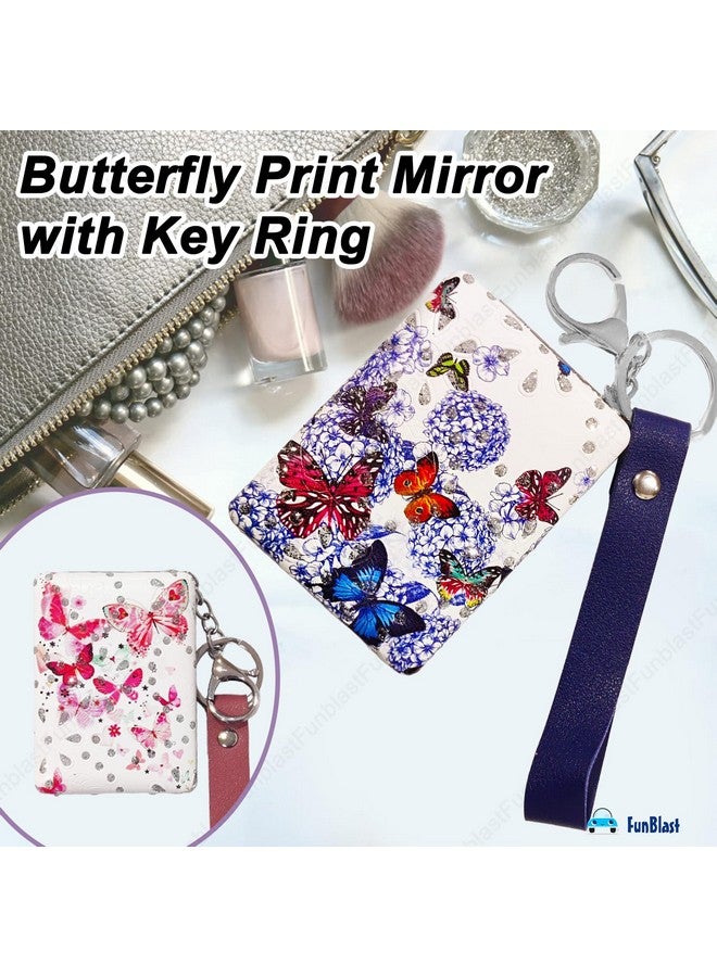 FunBlast Compact Mirror - Butterfly Design Makeup Mirror For Women, Aesthetic Mini Mirror, Portable Folding Double Sided With 1X & 2X Magnification, Mirror With Keychain - Set Of 2 (Random Colour) - Image 4