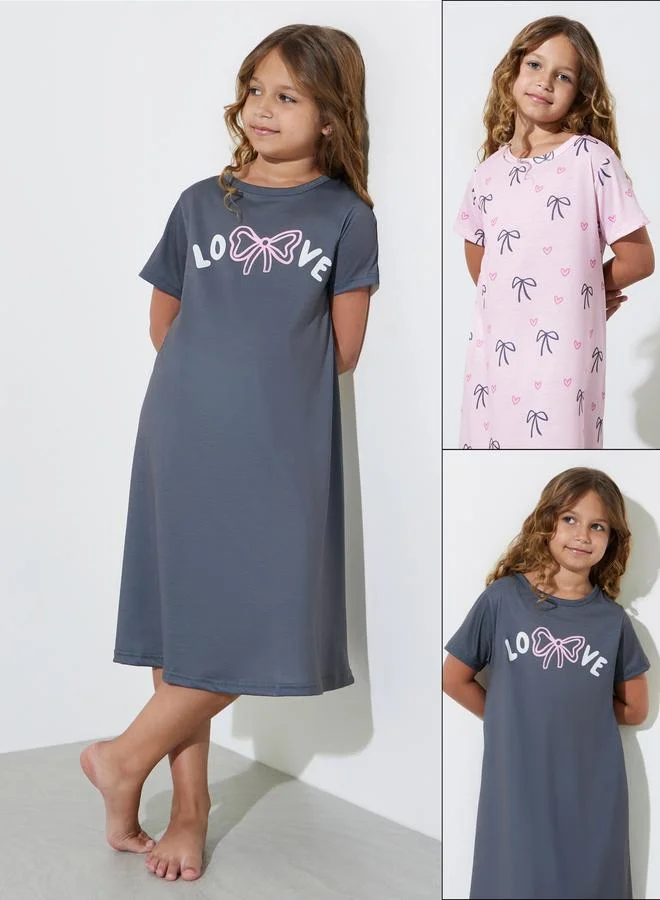 Styli Teen Girls Pack of 2 - Graphic Print Nightdress