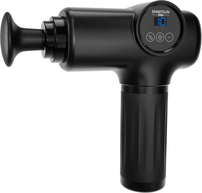 SPA SCIENCES  SmartGun Elite  Therapeutic Deep Tissue Percussion Massager  for Muscle Soreness  with Interchangeable Heads 10 Intensity Levels and Smart Comfort Pulse  USB Rechargeable - Image 3