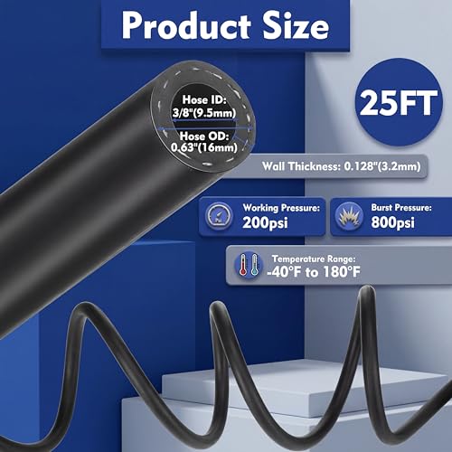 Innconee Epdm Garden Rubber Hose 38 Inch x 25 ft Heavy Duty sprayer Hose 145 Psi Kink Resistant General Purpose Air Water Chemical Resistant for Landscaping Agriculture Irrigation Industrial Use - Image 3