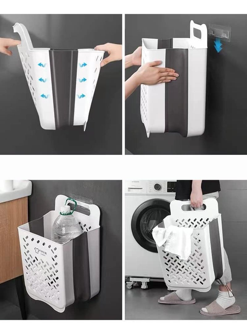 MONOGUE Plastic Collapsible Laundry Hamper with Wall Hanging Design Durable Waterproof Basket with Carrying Handle - Image 4