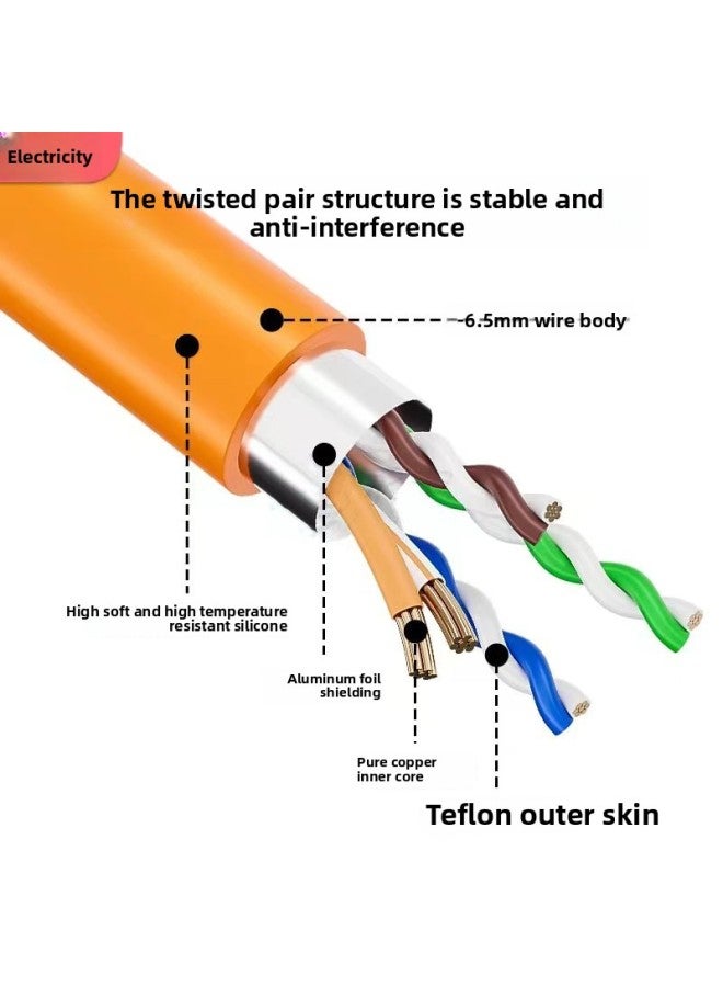 Loquat CAT6 Silicone Rubber Teflon Shielding Wire High Temperature Resistant 250 ℃ Steel Vitrification High Temperature Resistant Wire-Color:Category 6 Orange Aluminum Foil Shielding High Temperature Resis - Image 4