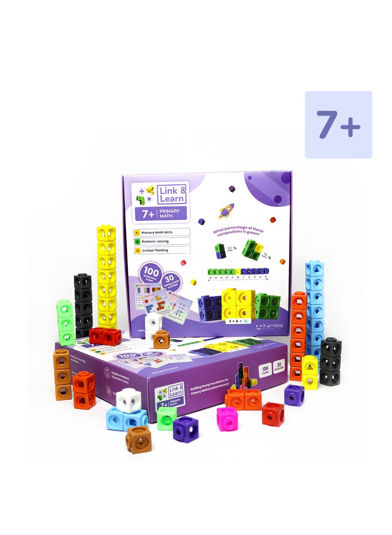 PlayVerse Toys PlayVerse Link & Learn Primary Math Number Blocks for Kids,100 Multicolour Counting Cubes, 30 Math Activities, 7+ Years, Math Learning Toy, Develops Critical Thinking & Problem Solving Skills - Image 1