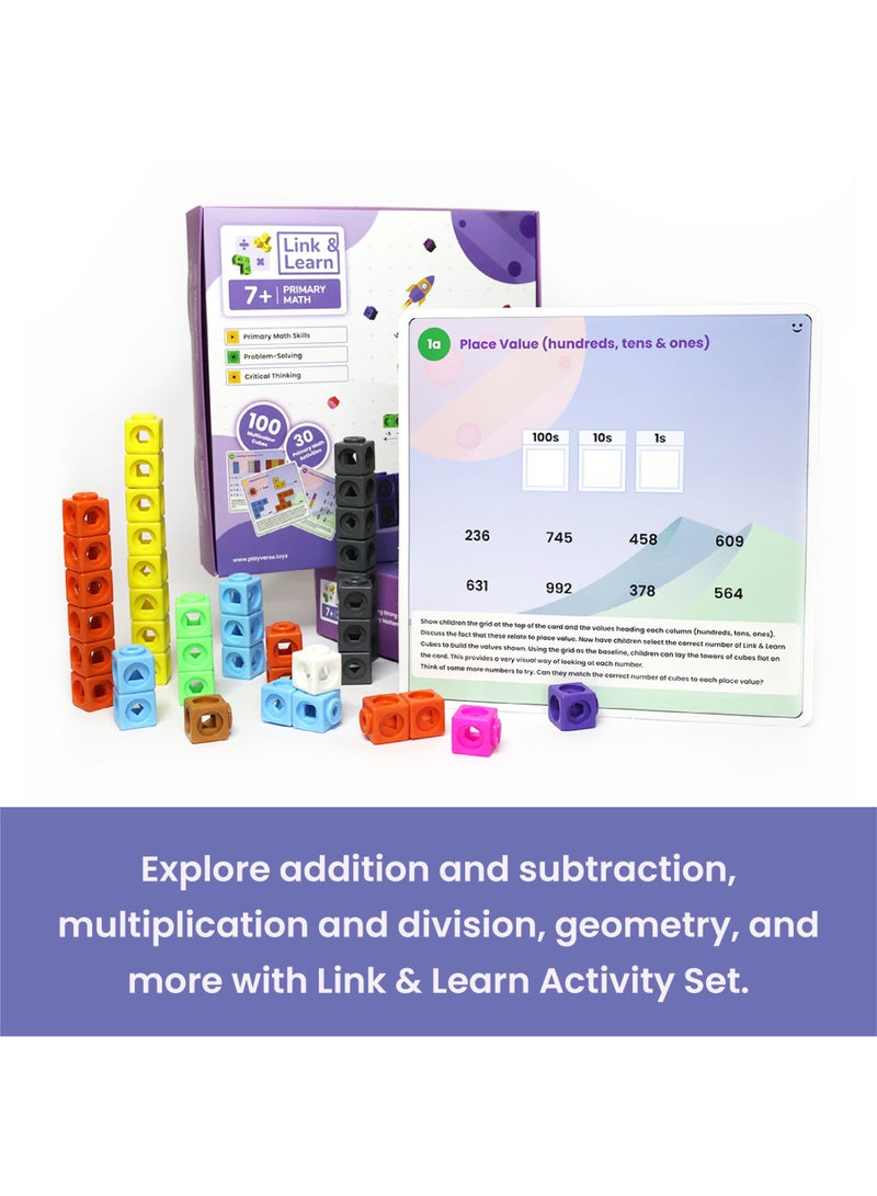 PlayVerse Toys PlayVerse Link & Learn Primary Math Number Blocks for Kids,100 Multicolour Counting Cubes, 30 Math Activities, 7+ Years, Math Learning Toy, Develops Critical Thinking & Problem Solving Skills - Image 2