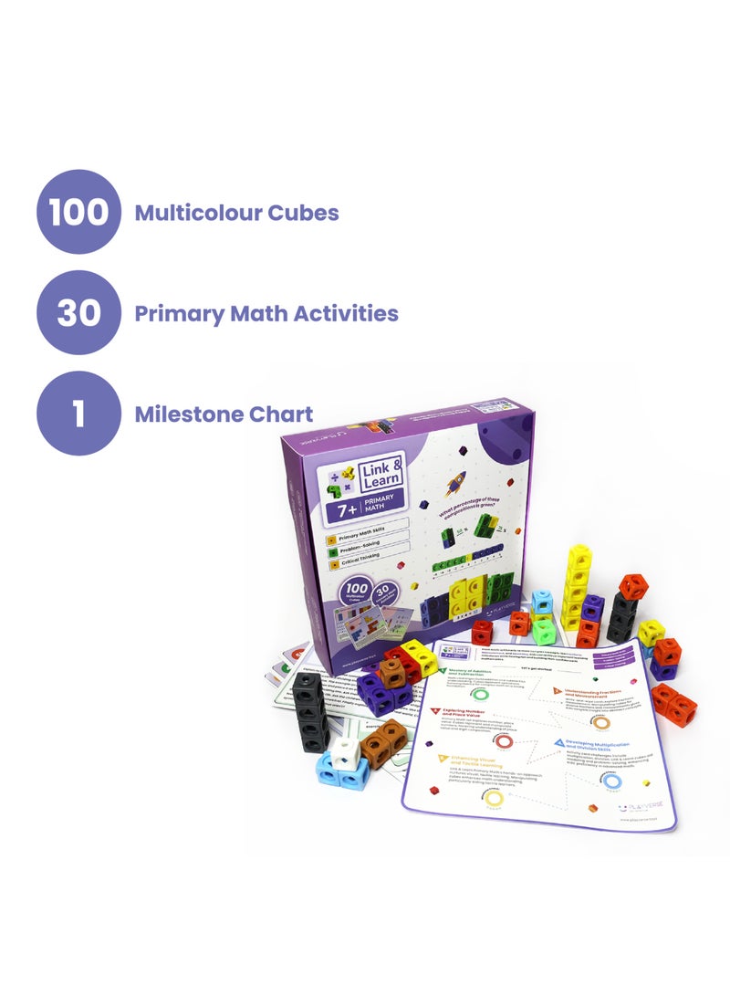 PlayVerse Toys PlayVerse Link & Learn Primary Math Number Blocks for Kids,100 Multicolour Counting Cubes, 30 Math Activities, 7+ Years, Math Learning Toy, Develops Critical Thinking & Problem Solving Skills - Image 3