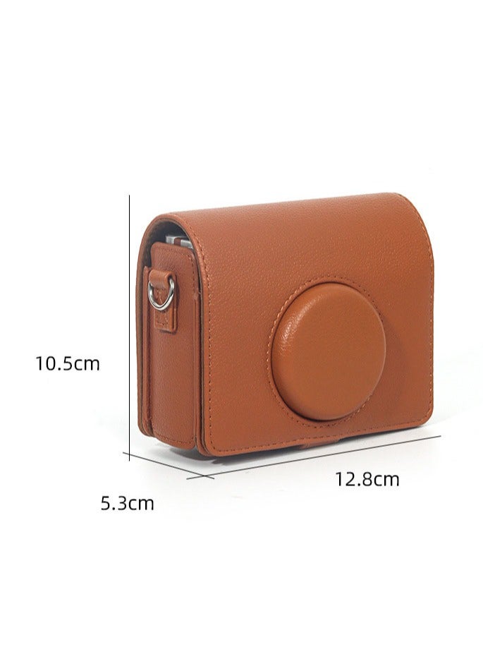 Case for Fuji Mini EVO,Camera Case Compatible for Fuji Mini EVO Camera with Adjustable Shoulder Strap in Brown Lychee Texture Horizontal Style - Image 2