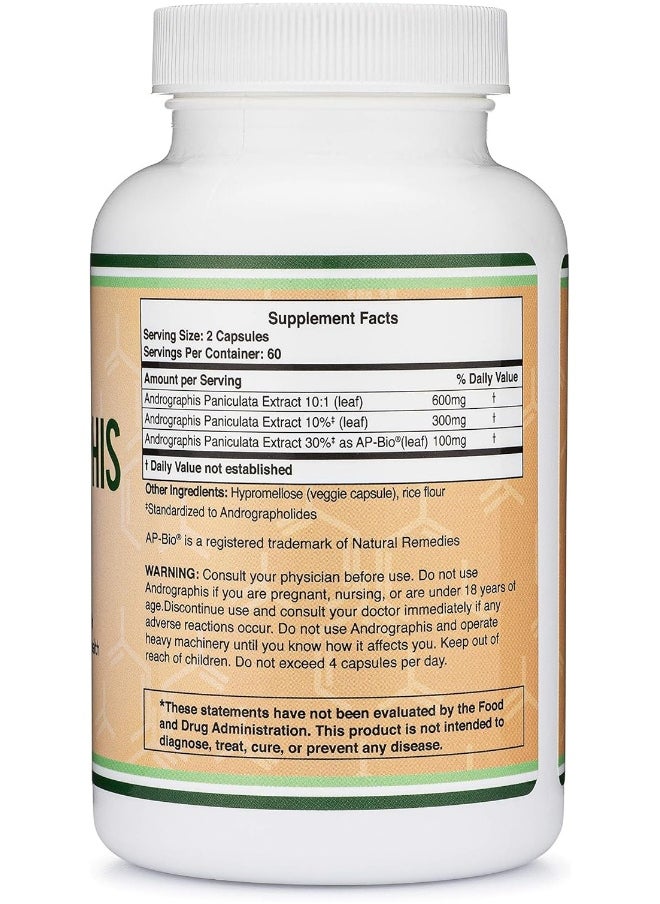 Double Wood Supplements - Andrographis - 1,000Mg Serving Size 120 Capsules With Ap-Bio Patented Andrographis Paniculata Extract - Clinically Studied To Boost Immune System - Image 1