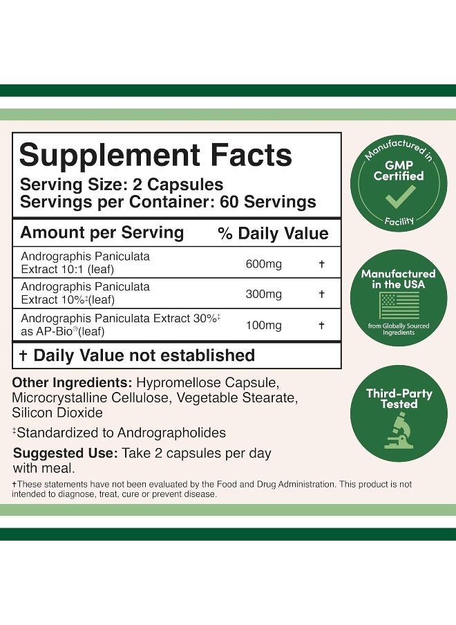 Double Wood Supplements - Andrographis - 1,000mg Serving Size (120 Capsules) with AP-Bio (Patented Andrographis Paniculata Extract) - Clinically Studied to Boost Immune System by Double Wood Supplements - Image 1
