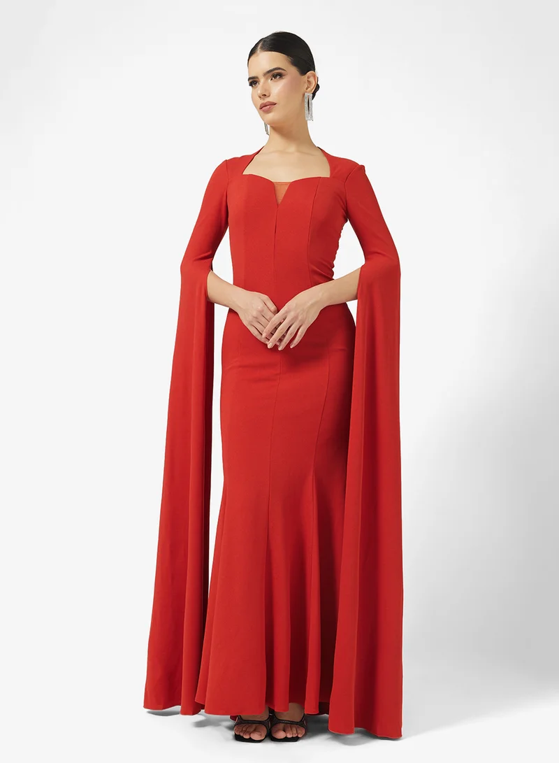 Namshi x Sweetheart Neckline A Line Dress with Cape Sleeves