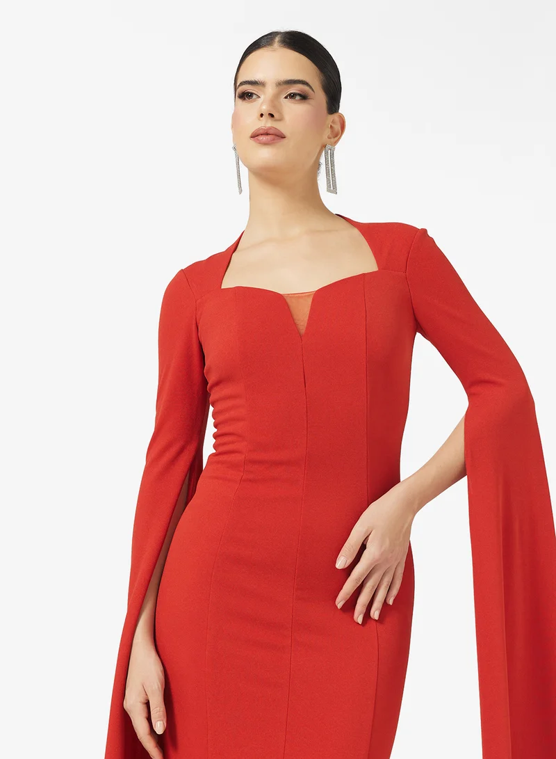 Namshi x Sweetheart Neckline A Line Dress with Cape Sleeves