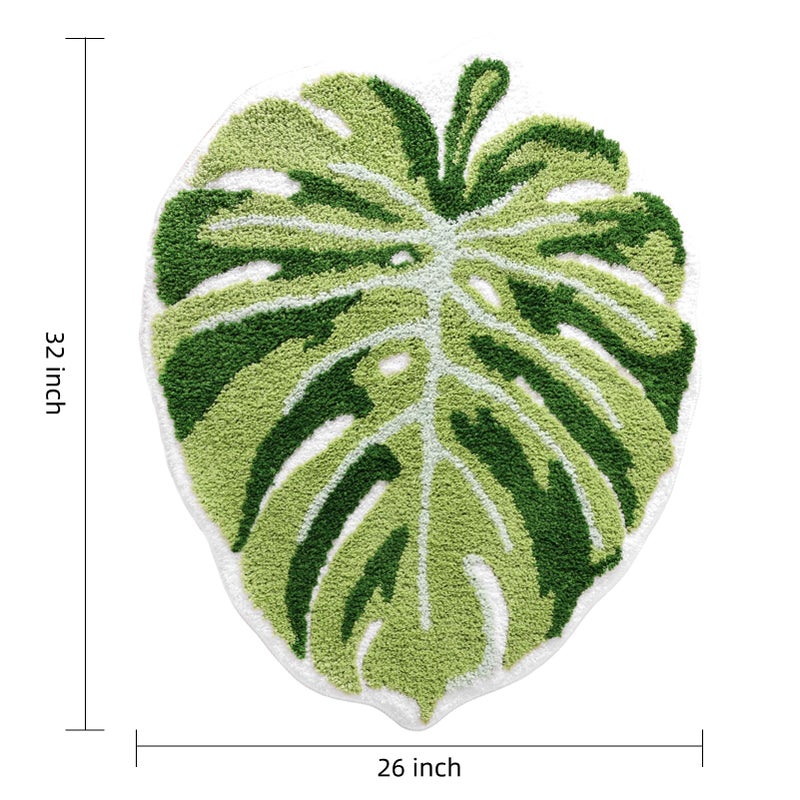 Panstar Large Monstera Leaf Bath Mat  Non Slip Green Plant Bathroom Rug  Absorbent Cute Palm Shaped Bathtub Rug Bathroom Plush Shower Rugs (32""X26"") - Image 2