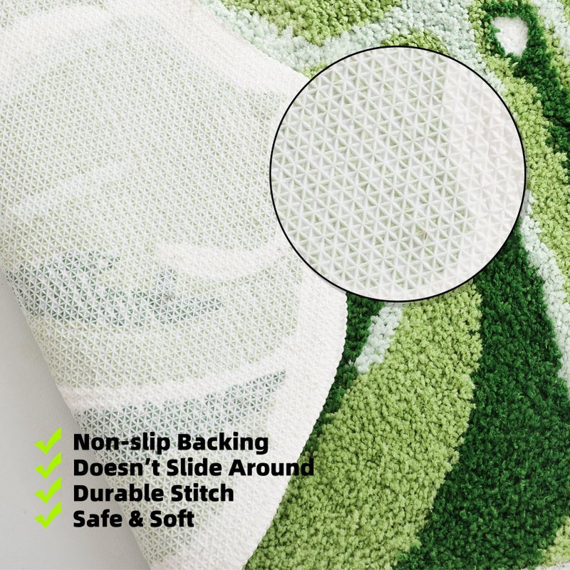 Panstar Large Monstera Leaf Bath Mat  Non Slip Green Plant Bathroom Rug  Absorbent Cute Palm Shaped Bathtub Rug Bathroom Plush Shower Rugs (32""X26"") - Image 3