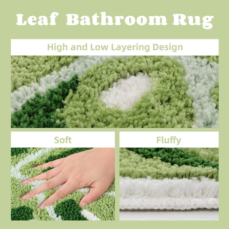 Panstar Large Monstera Leaf Bath Mat  Non Slip Green Plant Bathroom Rug  Absorbent Cute Palm Shaped Bathtub Rug Bathroom Plush Shower Rugs (32""X26"") - Image 4