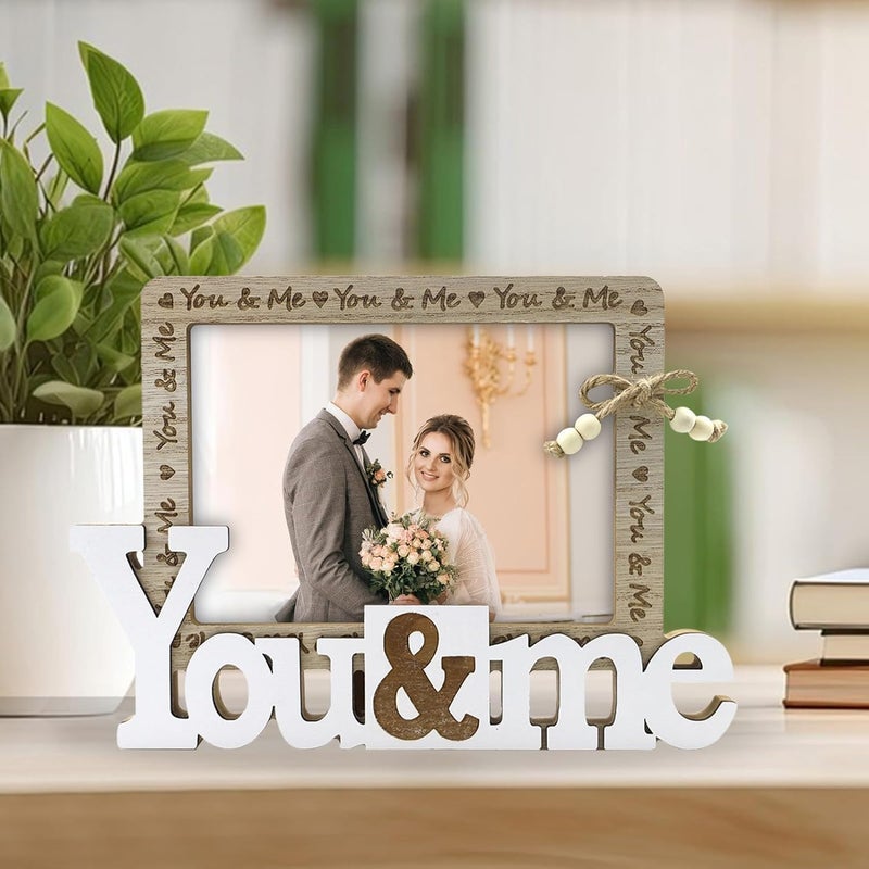 كاست ويف إطار صور زفاف خشبي ريفي، حامل صور الخطوبة العتيق بتصميم منحوت، ديكور طاولة رومانسي للأزواج، هدية ذكرى الزواج للعروس والعريس، ديكور المنزل وغرفة النوم - Image 1