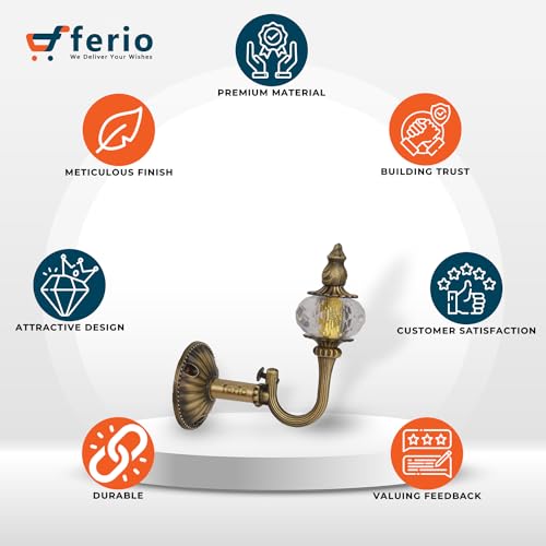FERIO Curtain Rod Holder and Brackets Set Zinc and Diamond for Door and Window Curtain Accessories 1 Inch Parda Holder Curtain Finials for Home Decor Brass Antique (Pack of 2) - Image 4