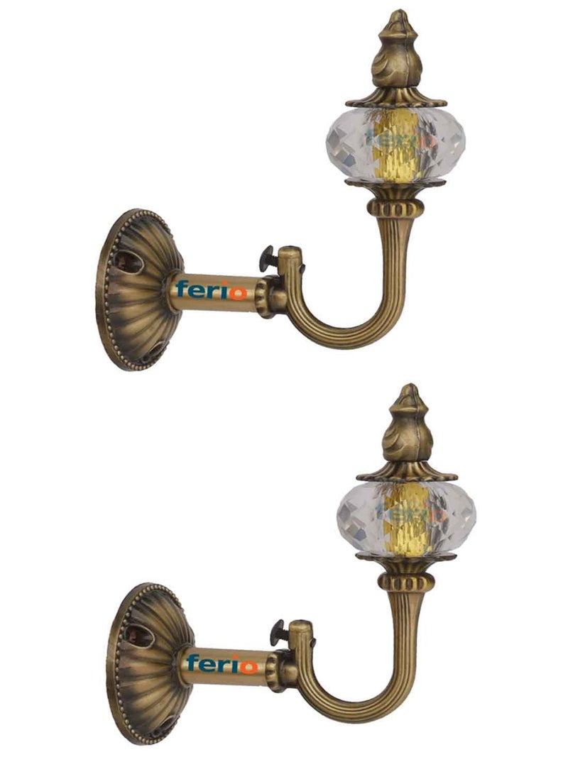 FERIO Curtain Rod Holder and Brackets Set Zinc and Diamond for Door and Window Curtain Accessories 1 Inch Parda Holder Curtain Finials for Home Decor Brass Antique (Pack of 2) - Image 1