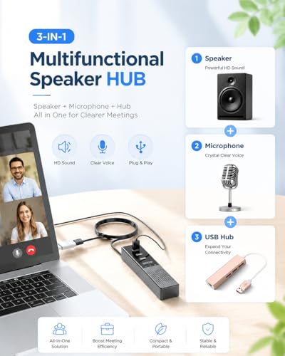 Cykvis 3 in 1 USB Computer Speaker with Microphone, PC Laptop Desktop Conference Speaker with Mic for Smart Home Office and Online Study，360 Degree Enhanced - Image 2